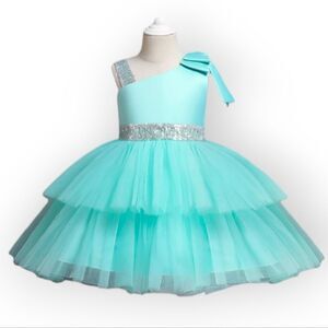 NWOT NNJXD Girls Aqua Princess Dress Elegant Special Ocassion